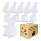Craft And Party white spandex chair cover on folding chair front view for a polished wedding look.