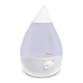 Crane Drop Shape humidifier on nightstand providing gentle mist for a calm bedroom.