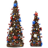 CRCZK patriotic rattan tree with red, white, and blue accents for Independence Day centerpiece.