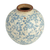 Creative Co-Op DF2720 vase with blue transferware pattern, ideal indoor décor centerpiece.