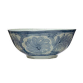 Creative Co-Op hand-painted stoneware bowl with blue floral design, ideal as a centerpiece.
