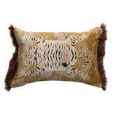 Creative Co-Op Tibetan tiger print fringe cotton velvet lumbar pillow adds bold decor.