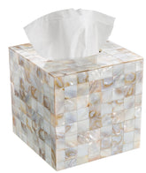 Creative Scents Milano square tissue box cover with capiz shells adds elegant decor.