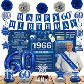 Crenics blue 60th backdrop with Back in 1966 for nostalgic photo moments.