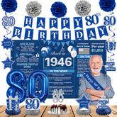 Crenics blue 80th backdrop for nostalgic photo moments