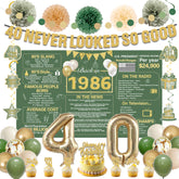 Crenics green gold 1986 backdrop for nostalgic party photos and easy decor setup