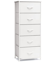 Crestlive Tall Dresser with 5 drawers enhances vertical storage in bedrooms.