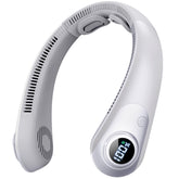 CRISLEX portable neck fan with LED display shows battery and speed on the go.