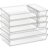 Criusia 8-pack drawer organizers shown as a versatile set for kitchen and vanity storage.
