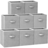 Criusia large storage cubes on shelf with 13-inch sturdy grey fabric.