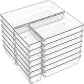 Criusia XL 12x6x2 clear drawer organizer for large utensils, neatly visible.