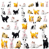 CroBlissful mini resin cat figurines showcase six styles for shelf display and fairy garden accents.