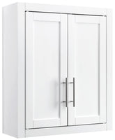 Crosley Savannah wall-mounted medicine cabinet exterior doors with magnetic closures for tidy bathroom storage.
