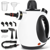 Crossing River pressurized steam cleaner front view showing compact handheld design for tight spaces