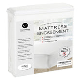 CrystalTowels waterproof king mattress protector with full encasement protects the bed surface.