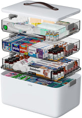 CTIME 4-Tier XL Medicine Organizer with leather handle for easy transport and bedside access.