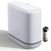 CTIME small bathroom trash can with lid keeps space tidy and odors contained.