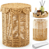 Ctosree small wicker trash bin with lid, perfect for tight spaces.