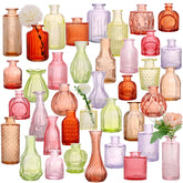 CUCUMI 38-pack colorful glass bud vases with varied shapes for elegant centerpieces.