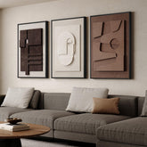 Cuspin large 3D textured wall art framed collection close-up showing warm beige and brown tones.