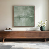Cuspin sage green abstract wall art framed for living room focal point