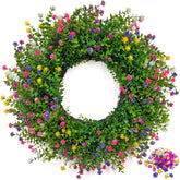 CYANBLOOM 24-inch outdoor wreath on front door with durable greenery for curb appeal.