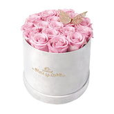 Cyrabota pink preserved roses in a round box ready for gifting