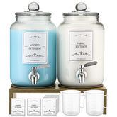 CYYKDA two-pack glass laundry dispensers with stand for clean, organized storage.