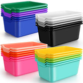 Dandat 24-pcs cubby bin set in rainbow colors for easy classroom organization.
