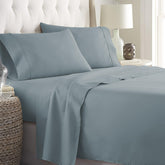 Danjor Linens Spa Blue queen sheet set on bed for cooling night comfort