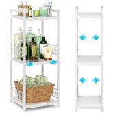 DAOUTIME expandable shelf shows extendable 3-tier design for flexible storage in small spaces.