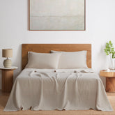 DAPU Pure Linen Sheets Set flat sheet on bed, breathable natural linen for hot sleepers.