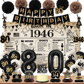 DARUNAXY back in 1946 banner decor elevates retro party visuals for an elegant 80th celebration.