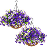 Daynight artificial petunias hanging basket 24pcs purple for vibrant porch appeal.