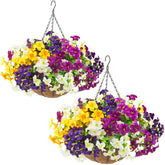 Daynight artificial petunias 2-set baskets brighten the front door entry