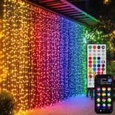 Dazzle Bright 300 LED curtain light drapes your window with vibrant RGB colors.
