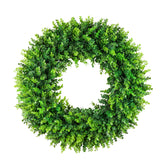 DDHS 24-inch boxwood wreath with hello sign on front door boosts curb appeal