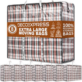 DECO EXPRESS 8-pack moving bags with zipper closeup for secure contents during moves.