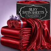 DECOLURE satin bed sheets in red king set offer luxurious, smooth comfort.