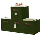 DECOMOMO Kallax basket olive green side view shows sturdy construction for easy storage