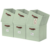 DECOMOMO sage green storage bins on shelf for tidy organization