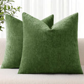 decoruhome chenille moss green pillow cover 20x20 on sofa adds cozy texture