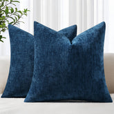 decorUhome chenille navy blue pillow cover shows plush texture for cozy spaces.