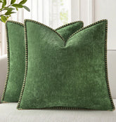 decorUhome forest green chenille pillow cover - front view, soft texture for cozy seating
