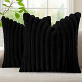 decorUhome cozy faux fur throw pillow cover in black with plush front, ideal for sofa styling.