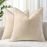 decorUhome beige 22x22 pillow cover on sofa plush chenille for cozy decor