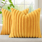 decorUhome mustard-yellow faux fur pillow cover adds plush texture to your sofa.