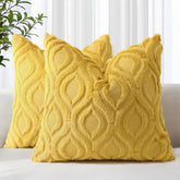 decorUhome 18x18 mustard pillow cover adds cozy sofa ambiance with plush texture.
