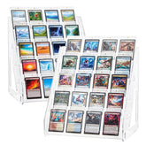 DEEIF 2-pack acrylic card display stand front view, perfect for cleanly showcasing cards at shows.