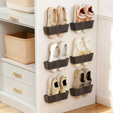 DegMongee 6-pack wall-mounted shoe rack demonstrates compact, space-saving footwear organization.